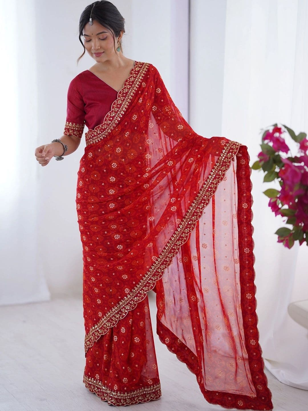 KALINI Floral Embroidered Pure Chiffon Saree thumbnail 3