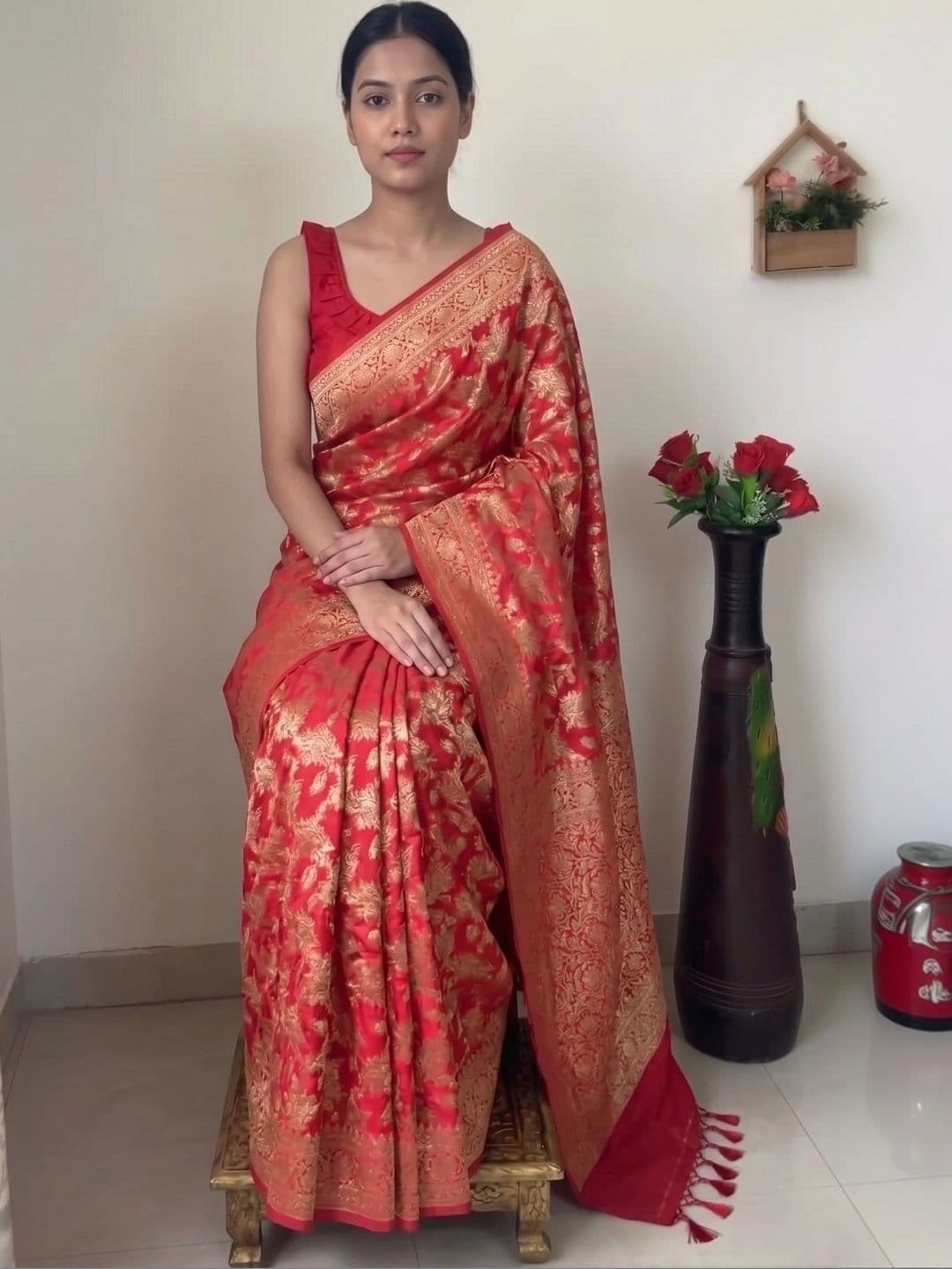 you shop we ship Woven Design Zari Art Silk Banarasi Saree thumbnail 6