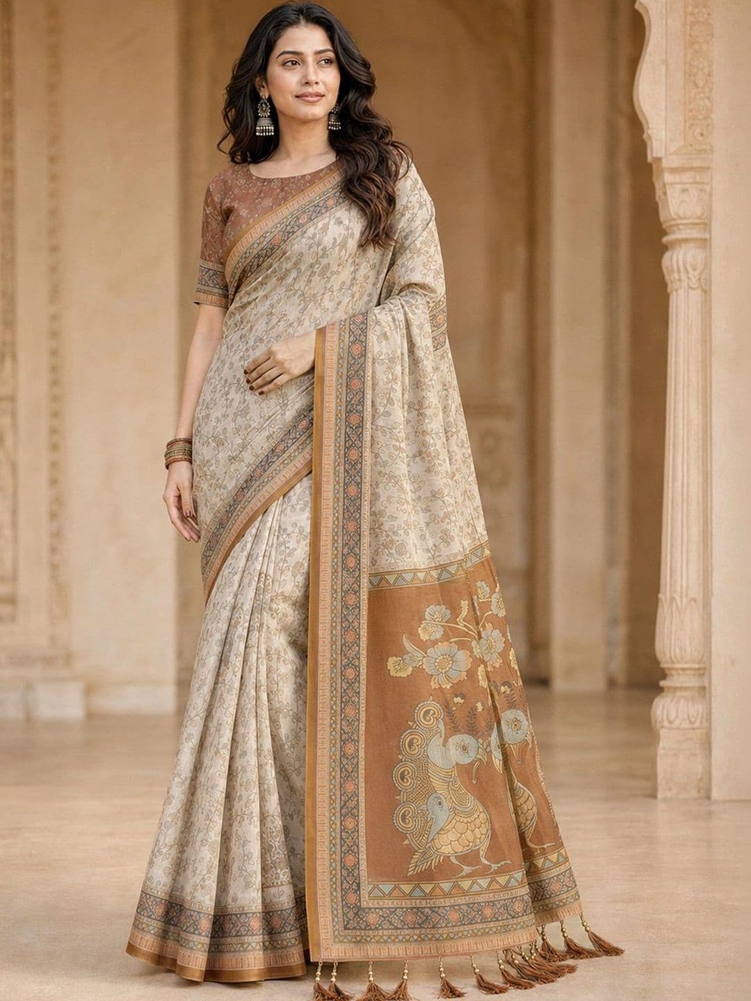 Sun Fashion And Lifestyle Paisley Linen Blend Saree - view 1