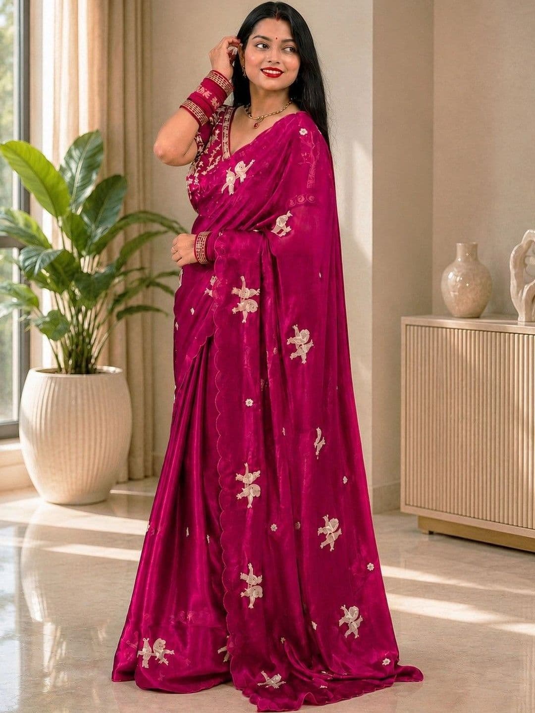 R K ENTERPRISE Embroidered Satin Saree thumbnail 5