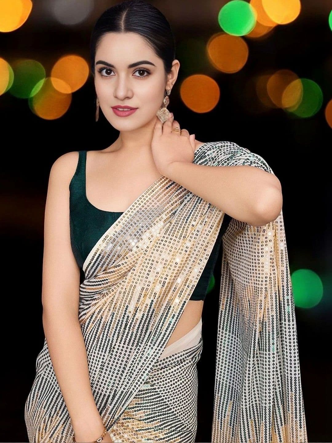 Mitera Striped Sequinned Poly Georgette Designer Saree thumbnail 4