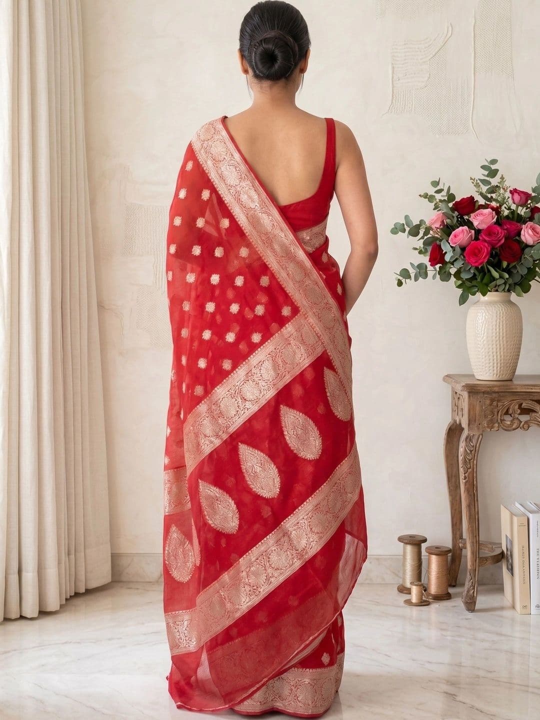 Narayan creations Woven Design Zari Art Silk Banarasi Saree thumbnail 3