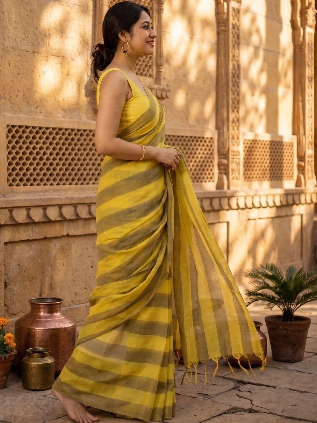 Aaishvyapparels Striped Zari Linen Blend Saree thumbnail 6