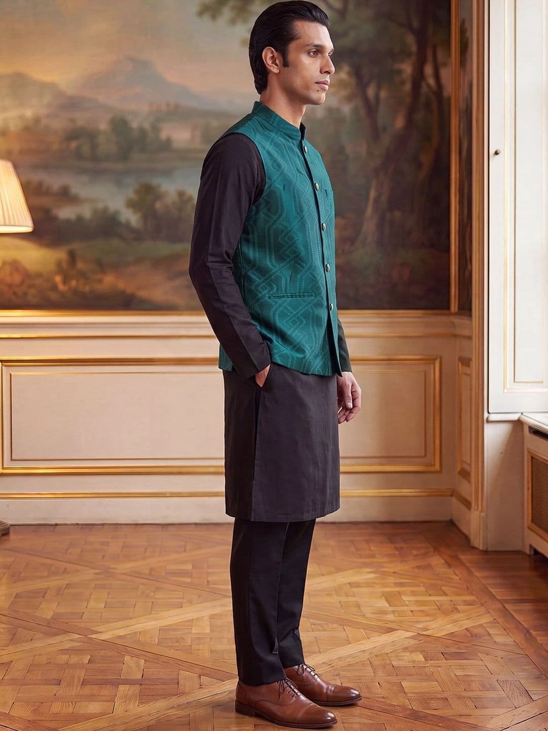 Ethnic Bay Jacquard Woven Design Nehru Jackets thumbnail 2