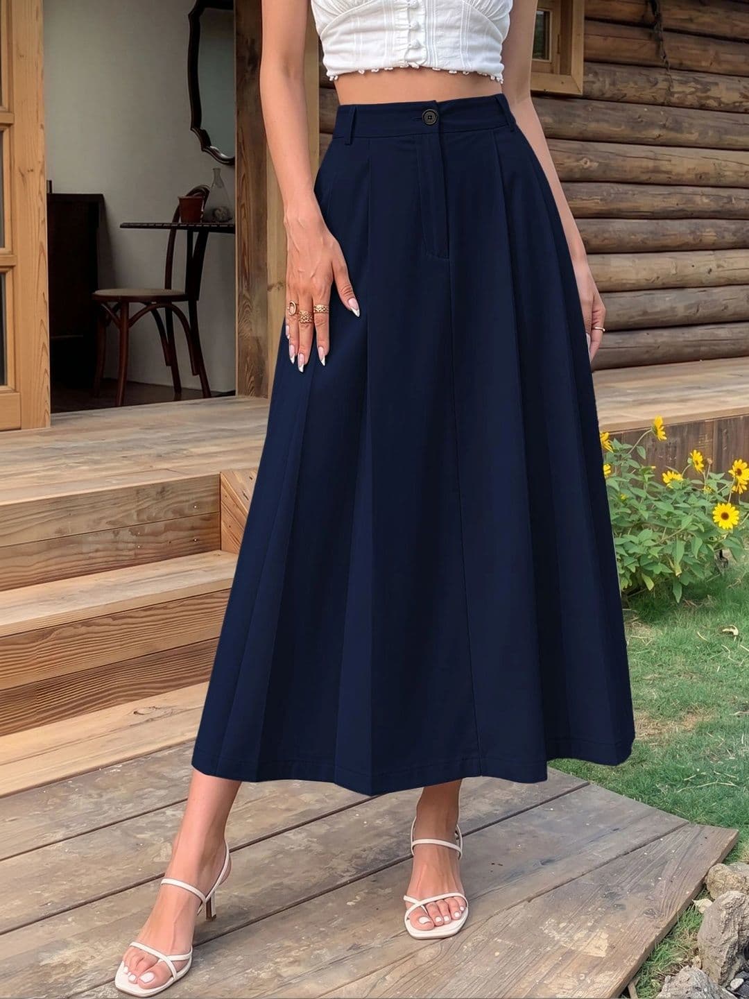 MULVARI Women Cotton Blend Midi A-Line Skirt - view 1