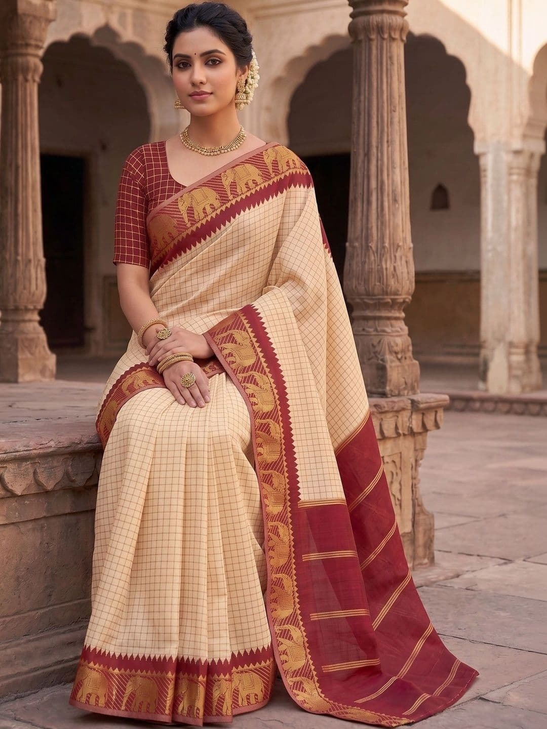 GMK Fashions Checked Zari Art Silk Banarasi Saree thumbnail 5