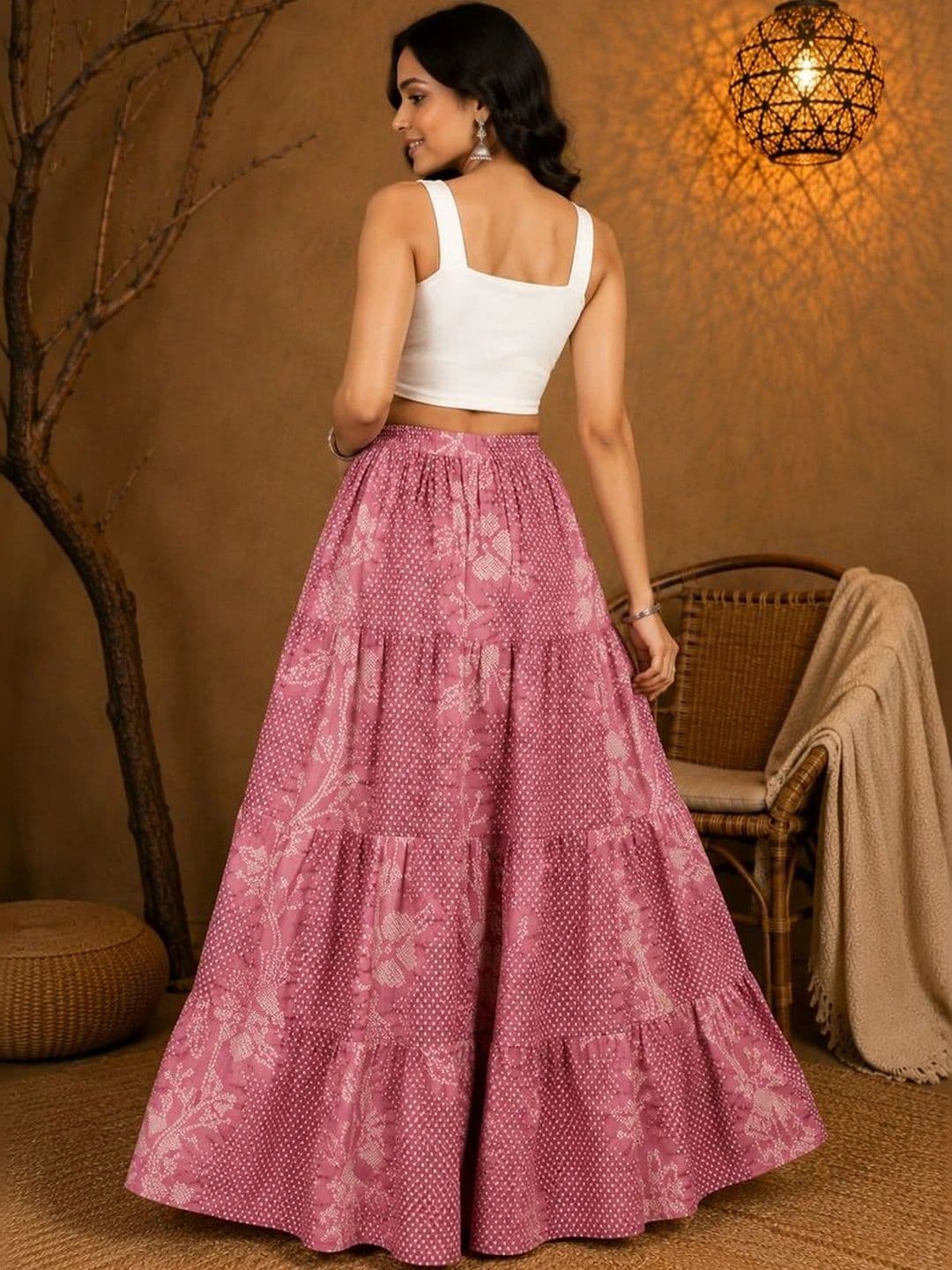 House of Sakhhi Women Pure Cotton Blend Floral Tiered Maxi Tiered Skirt thumbnail 4