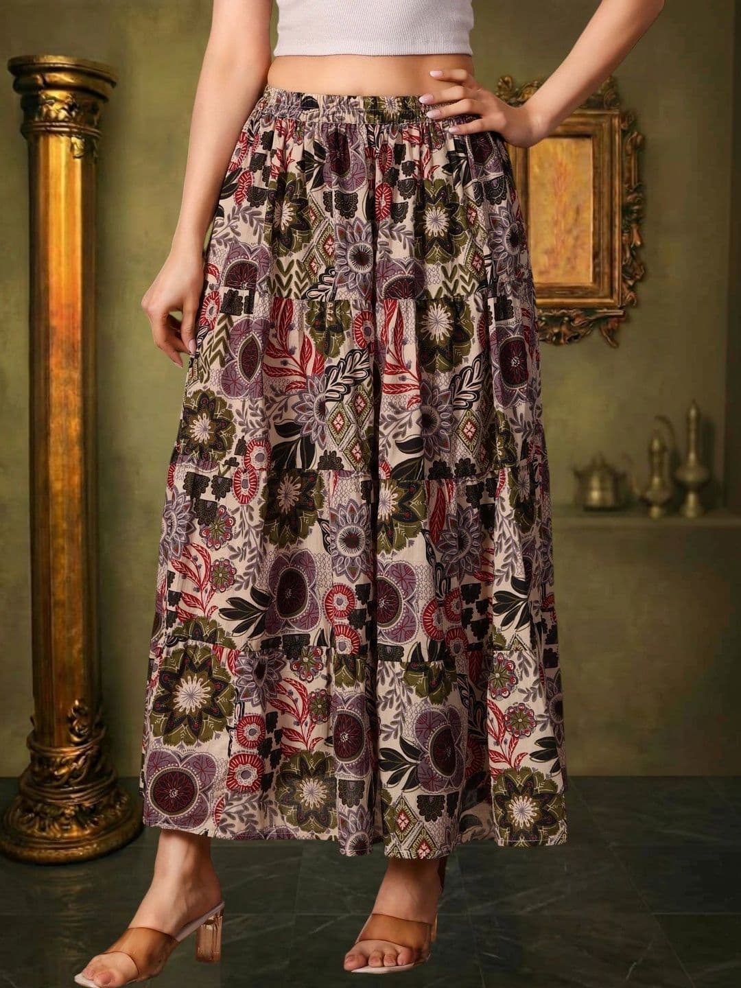 House of Sakhhi Women Pure Cotton Blend Floral Maxi Flared Skirt thumbnail 5