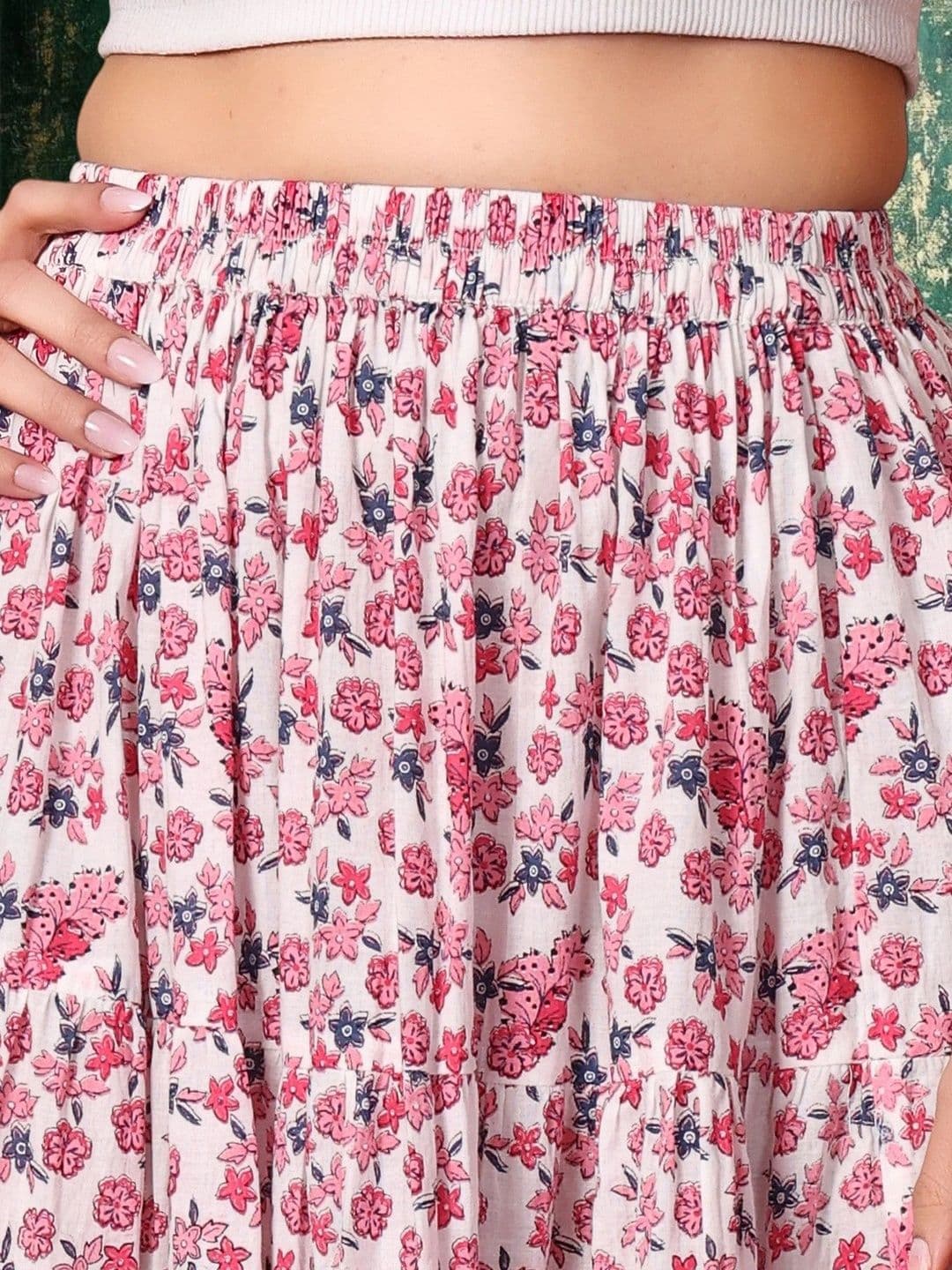 House of Sakhhi Women Pure Cotton Blend Floral Maxi Flared Skirt thumbnail 4