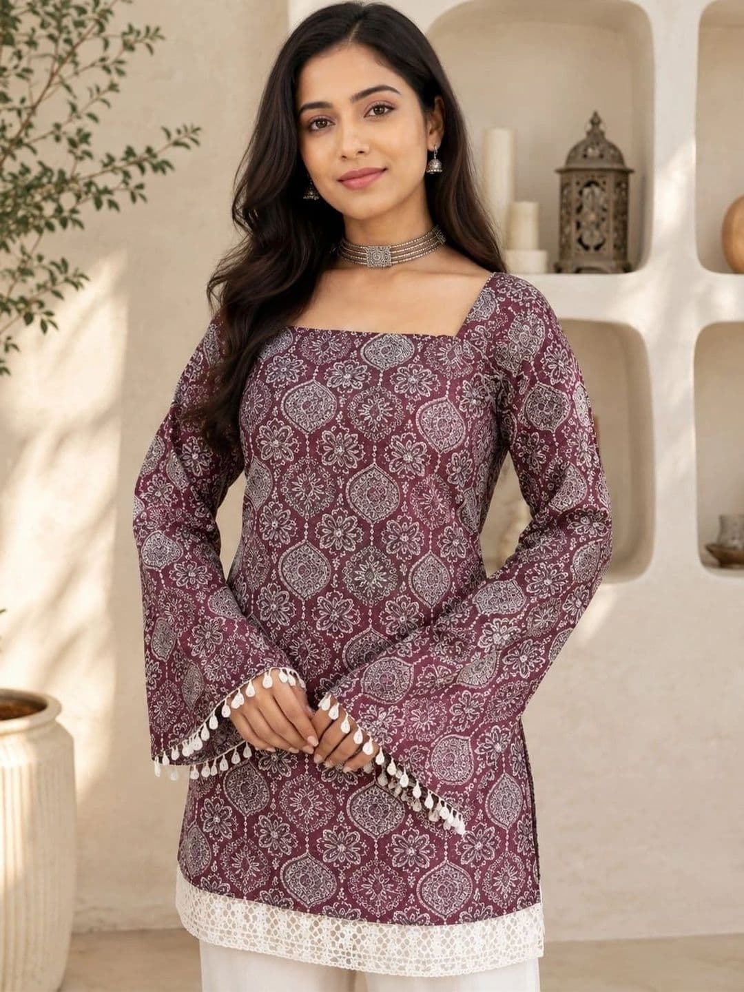 shivay Ethnic Motifs Printed Bell Sleeve Straight Kurti thumbnail 4