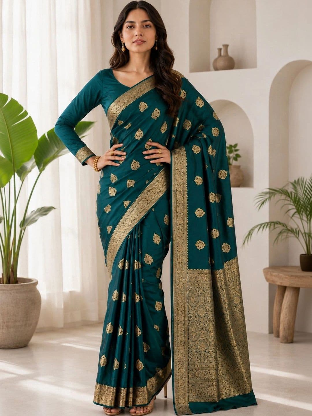 KRISHNA KURTIES Woven Design Zari Art Silk Banarasi Saree thumbnail 5