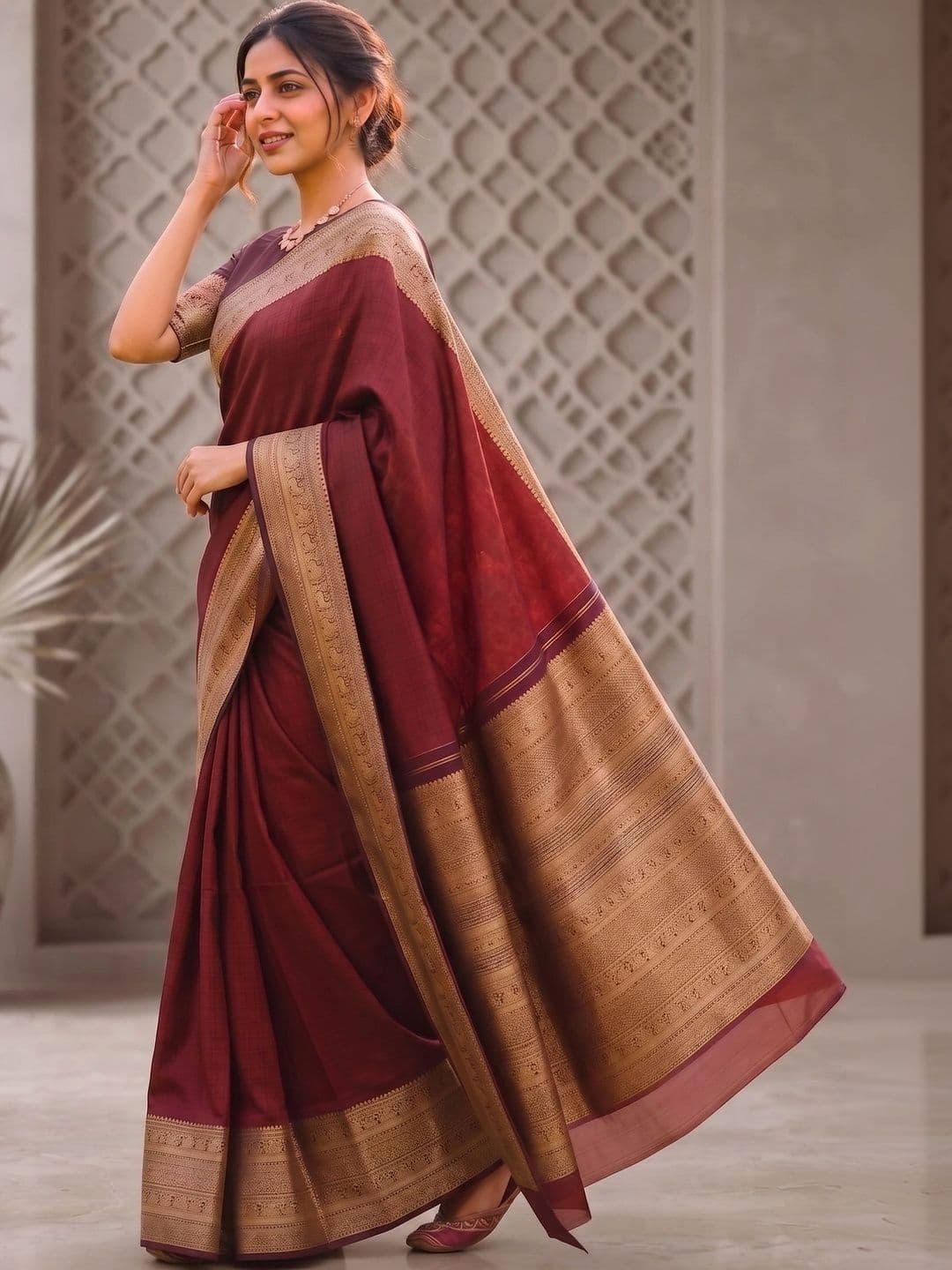 clotheva Woven Design Zari Art Silk Banarasi Saree thumbnail 3