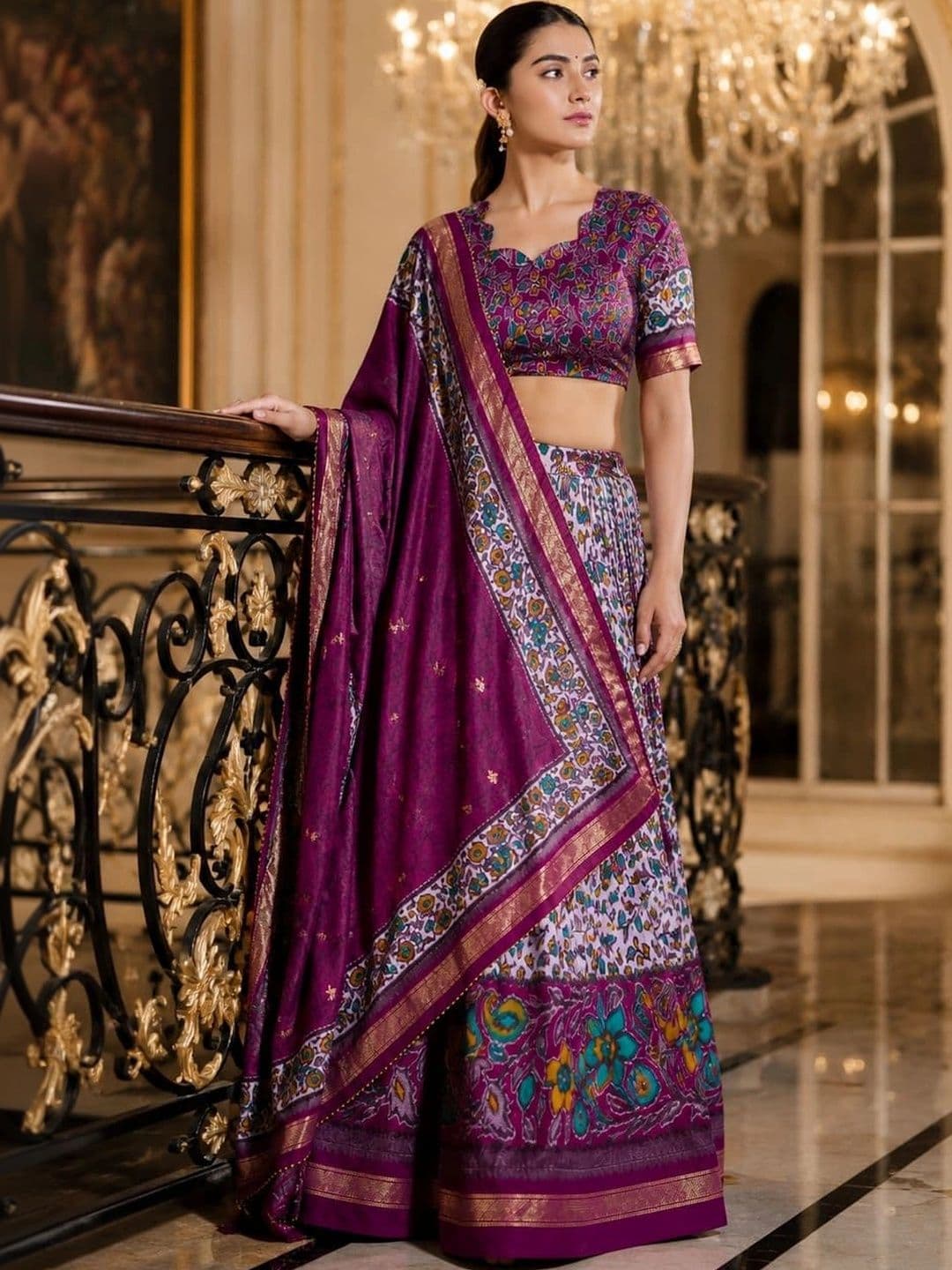 House of Pataudi Printed Semi-Stitched Lehenga & Unstitched Blouse Taping - view 1