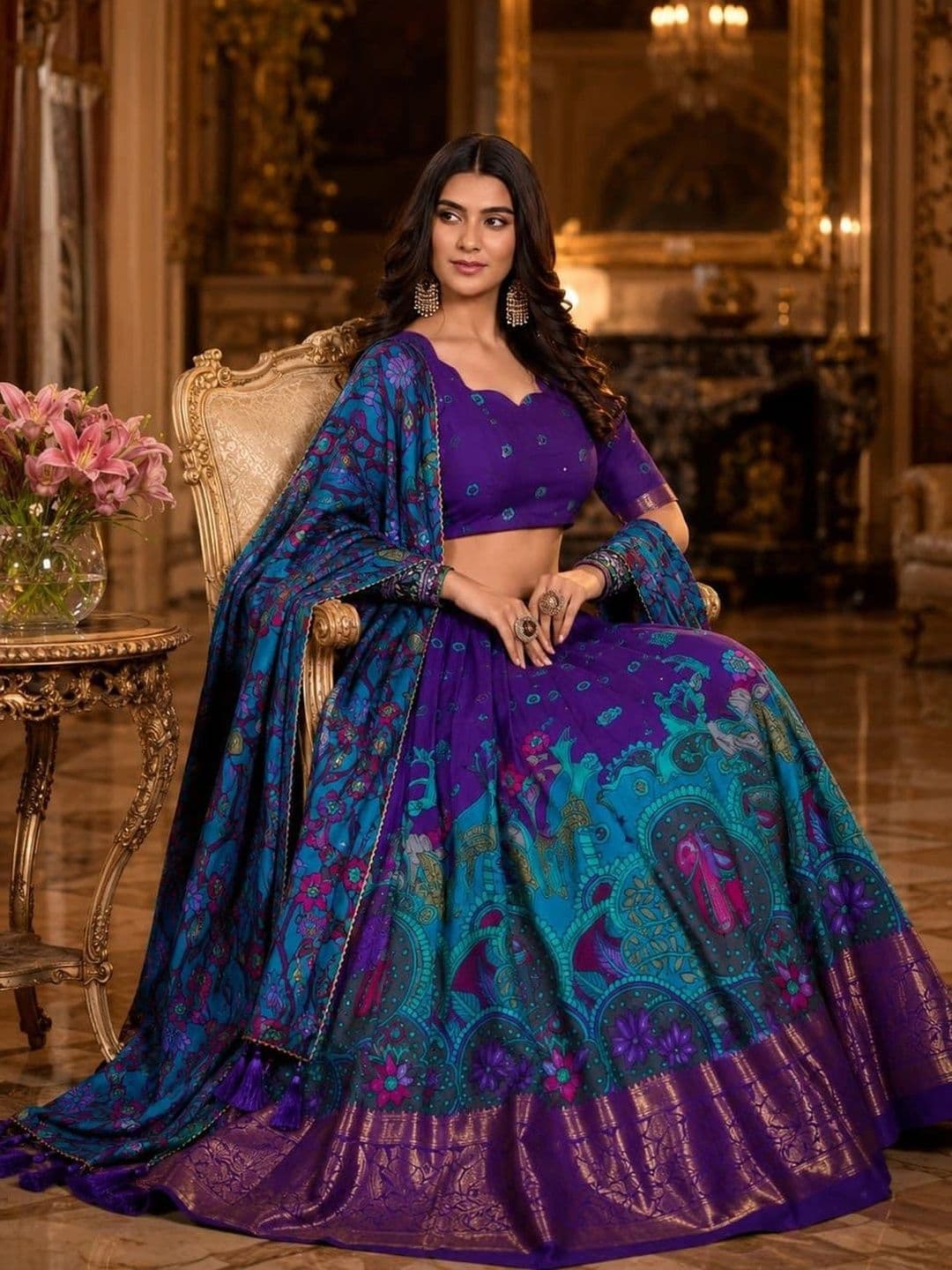 House of Pataudi Embellished Semi-Stitched Lehenga & Unstitched Blouse Tassels thumbnail 4