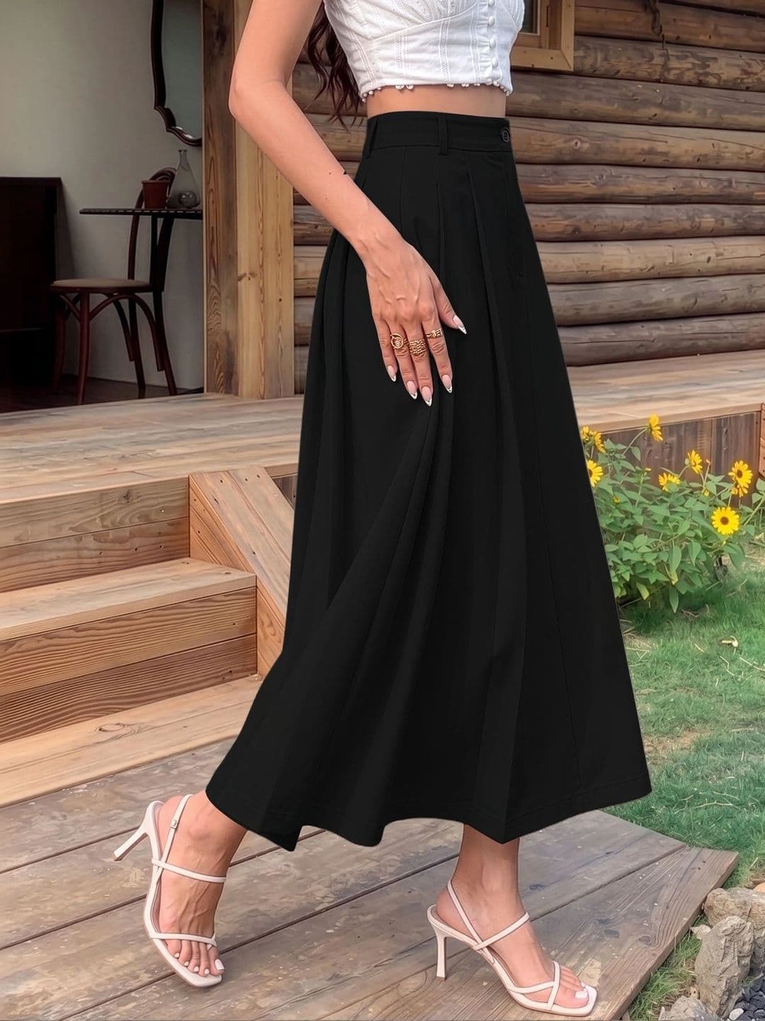 MULVARI Women Cotton Blend Midi Flared Skirt thumbnail 2