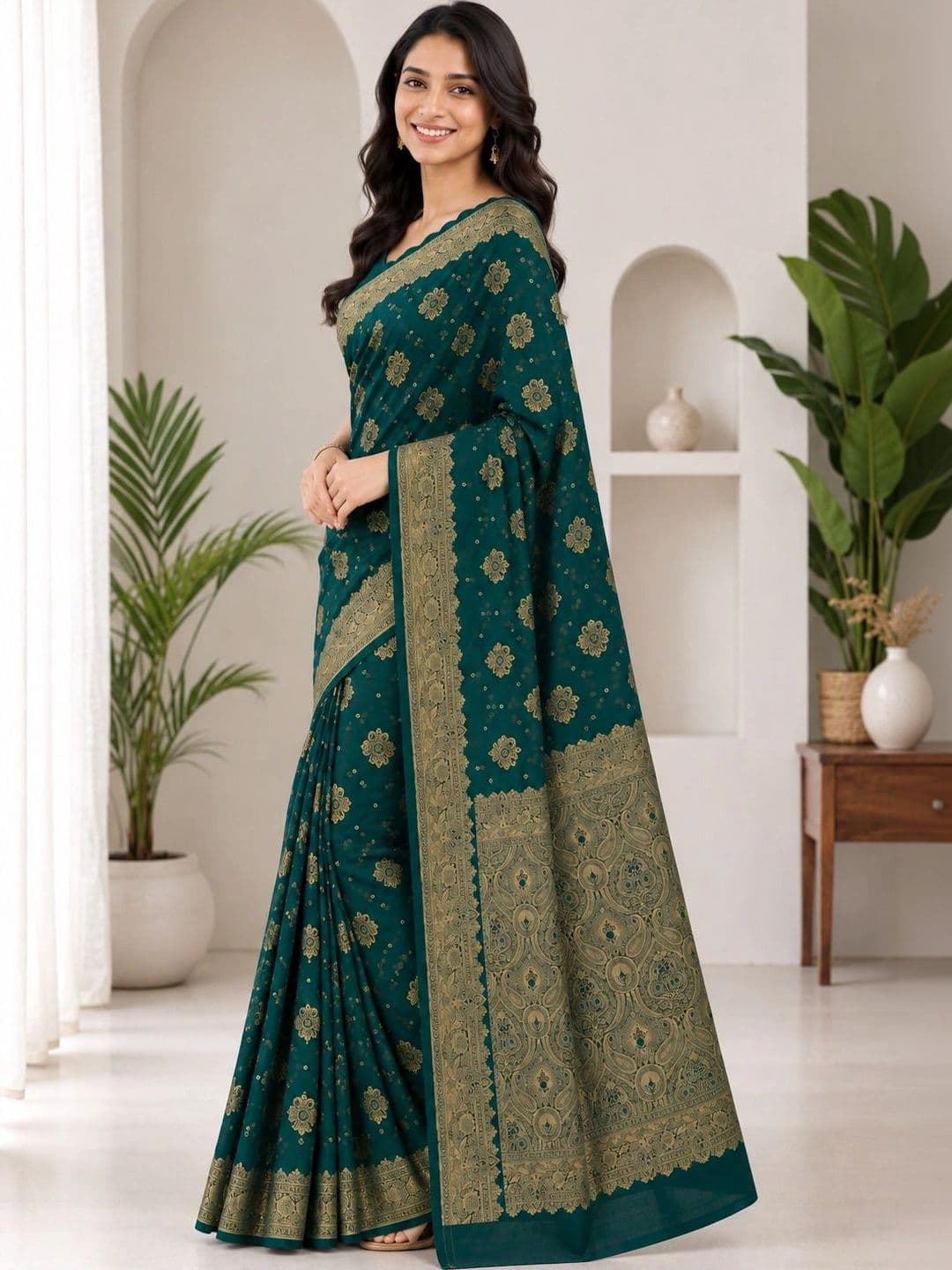 KRISHNA KURTIES Woven Design Zari Art Silk Banarasi Saree thumbnail 5