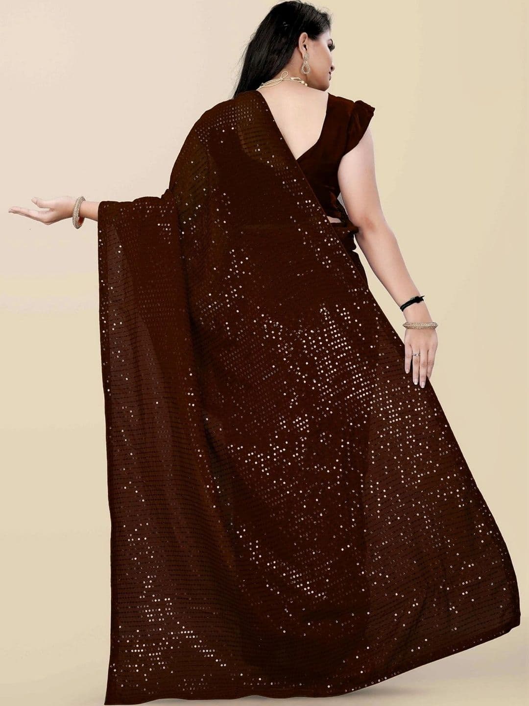 Mitera Embellished Sequinned Poly Georgette Designer Saree thumbnail 6