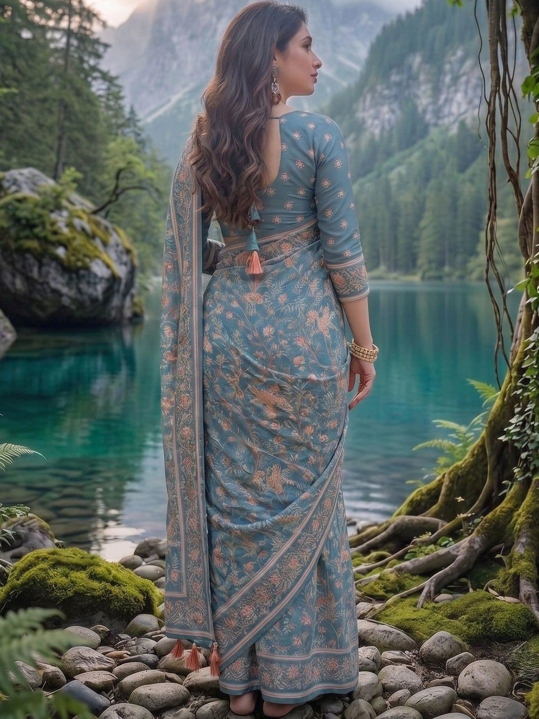YASHASVI FASHION Floral Zari Linen Blend Saree thumbnail 5