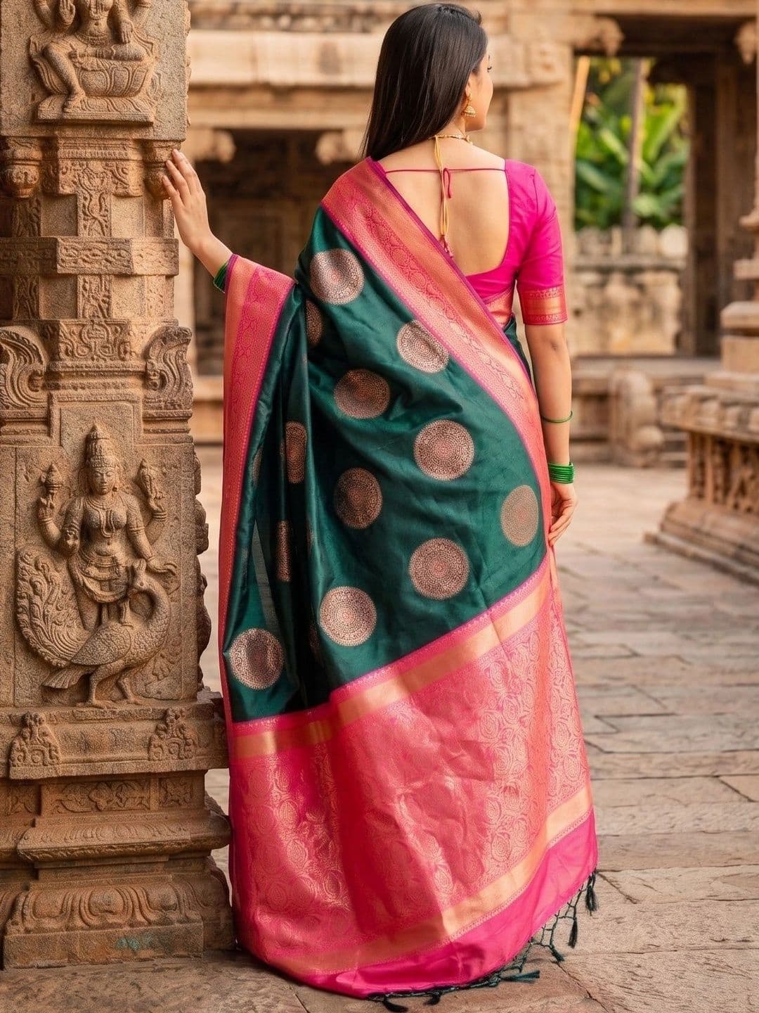 Narayan creations Woven Design Zari Art Silk Banarasi Saree thumbnail 5