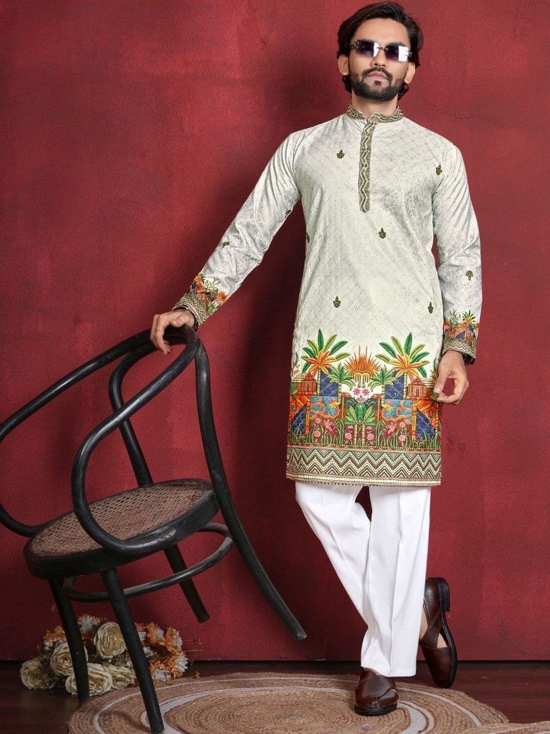 CHARLOTTE GRACIOUS Men Embellished Thread Work Kurta thumbnail 2
