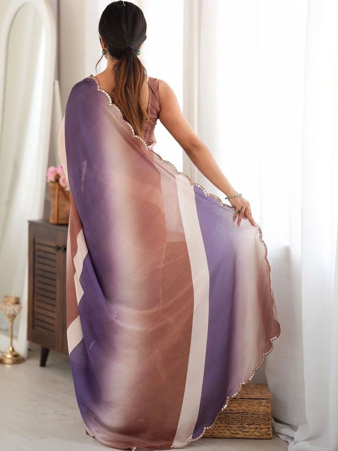 KALINI Ombre Mirror Work Silk Blend Saree thumbnail 7