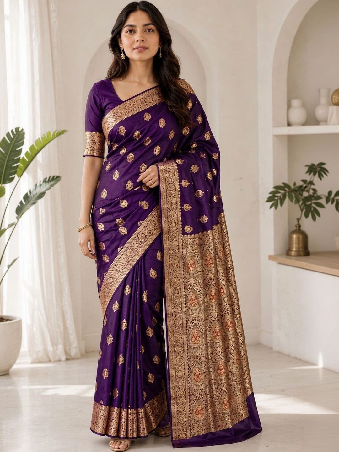 KRISHNA KURTIES Woven Design Zari Art Silk Banarasi Saree - view 1