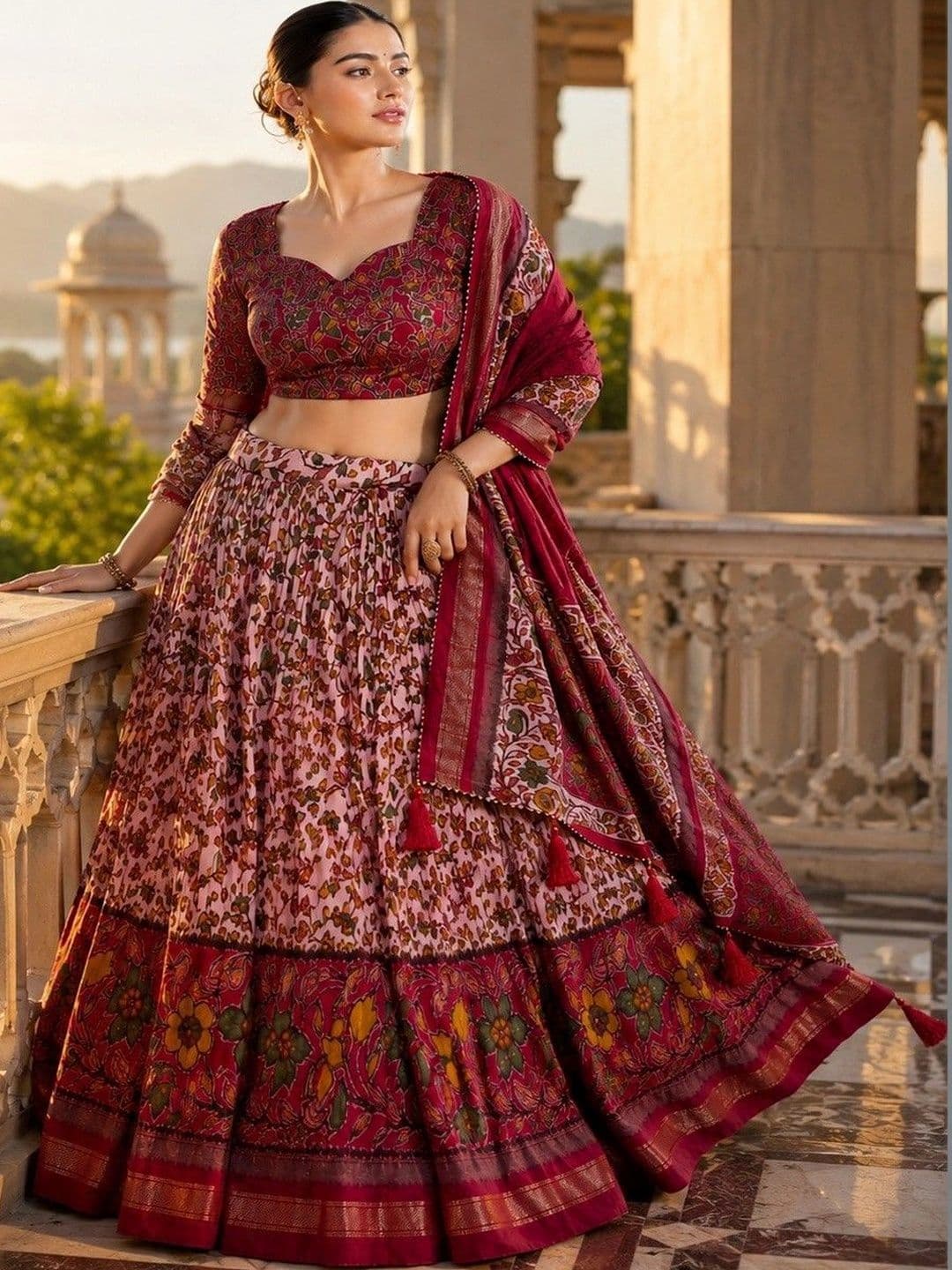 House of Pataudi Printed Semi-Stitched Lehenga & Unstitched Blouse Taping thumbnail 5
