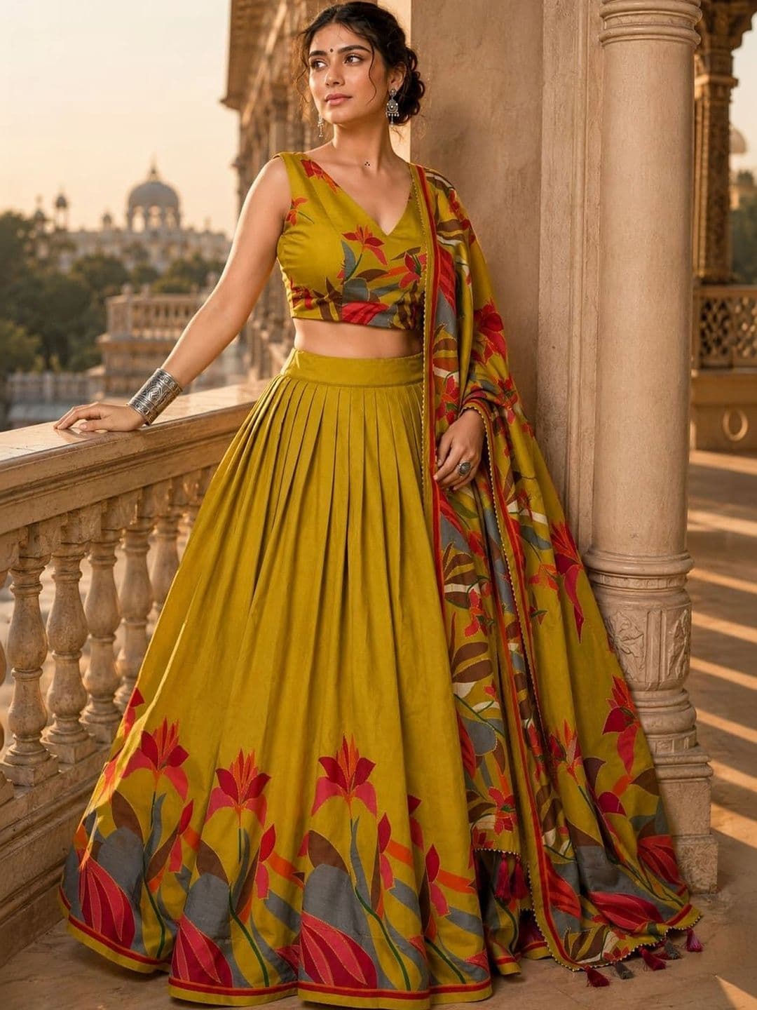 House of Pataudi Printed Semi-Stitched Lehenga & Unstitched Blouse Taping thumbnail 4