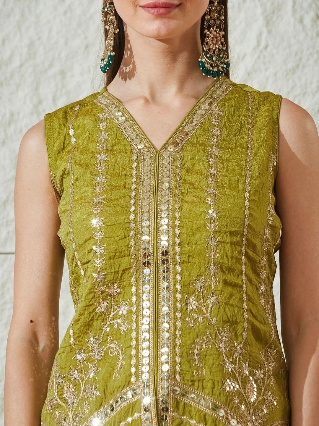 MOKOSH Women Ethnic Motifs Embroidered Regular Sequinned Pure Silk Kurta with Palazzos thumbnail 6