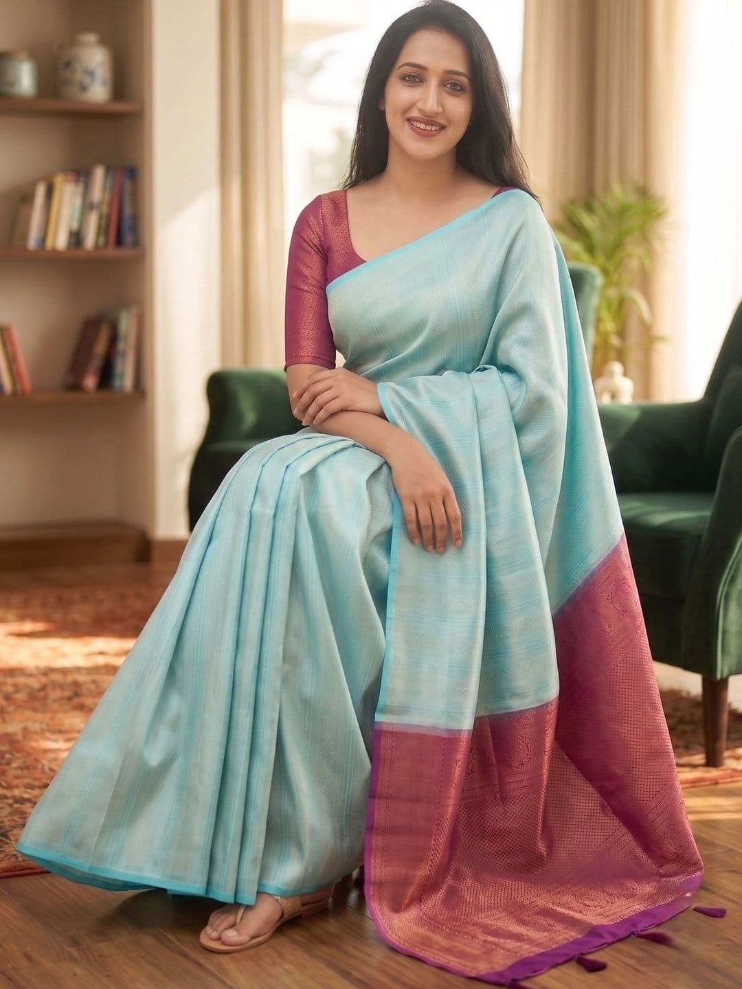 Narayan creations Woven Design Zari Art Silk Banarasi Saree thumbnail 3