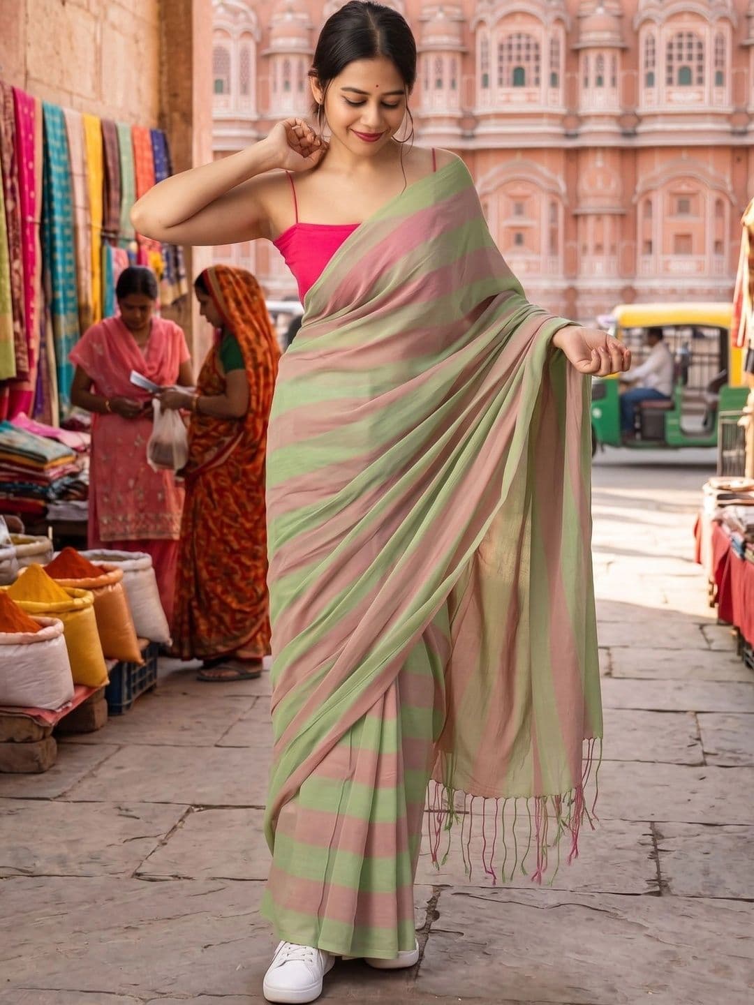 JUICE BEAUTY Striped Zari Linen Blend Saree - view 1