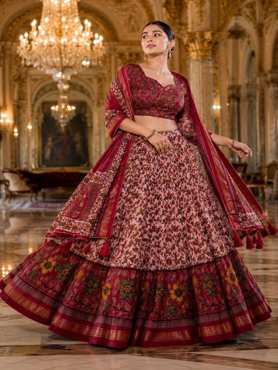 House of Pataudi Printed Semi-Stitched Lehenga & Unstitched Blouse Taping thumbnail 4