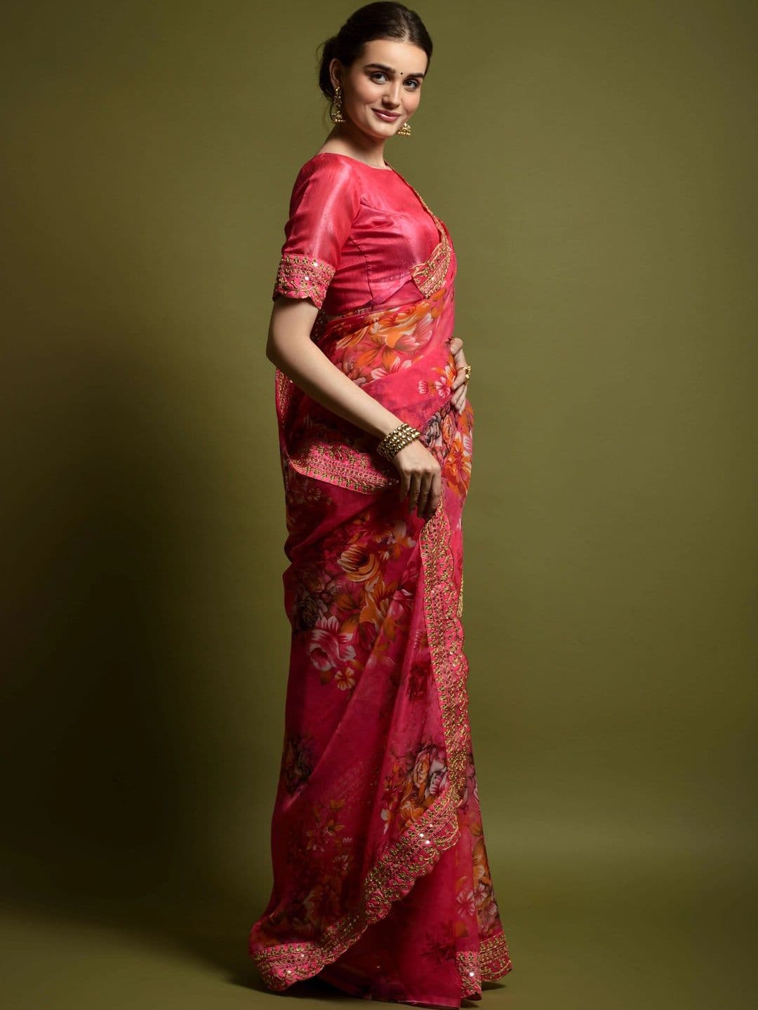 KALINI Floral Embroidered Pure Chiffon Saree thumbnail 4