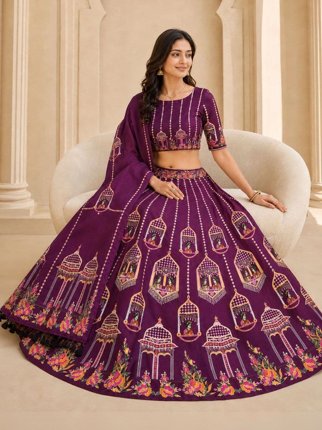 KAHIRAA WHOLETEX Printed Semi-Stitched Lehenga & Unstitched Blouse With Dupatta thumbnail 6