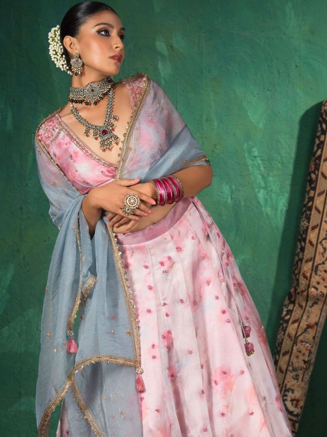 JIVANIS Embellished Thread Work Ready to Wear Lehenga & Blouse With Dupatta thumbnail 2