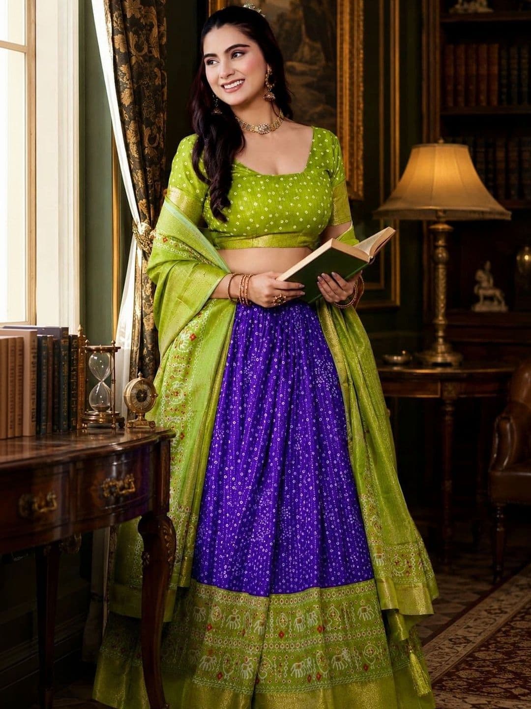 House of Pataudi Printed Semi-Stitched Lehenga & Unstitched Blouse thumbnail 2