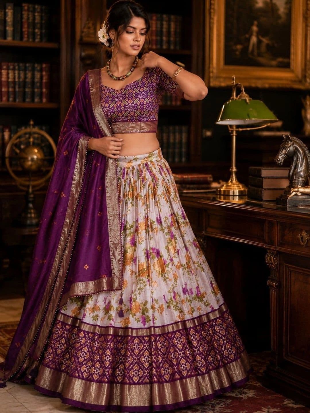House of Pataudi Semi-Stitched Lehenga & Unstitched Blouse Taping thumbnail 5