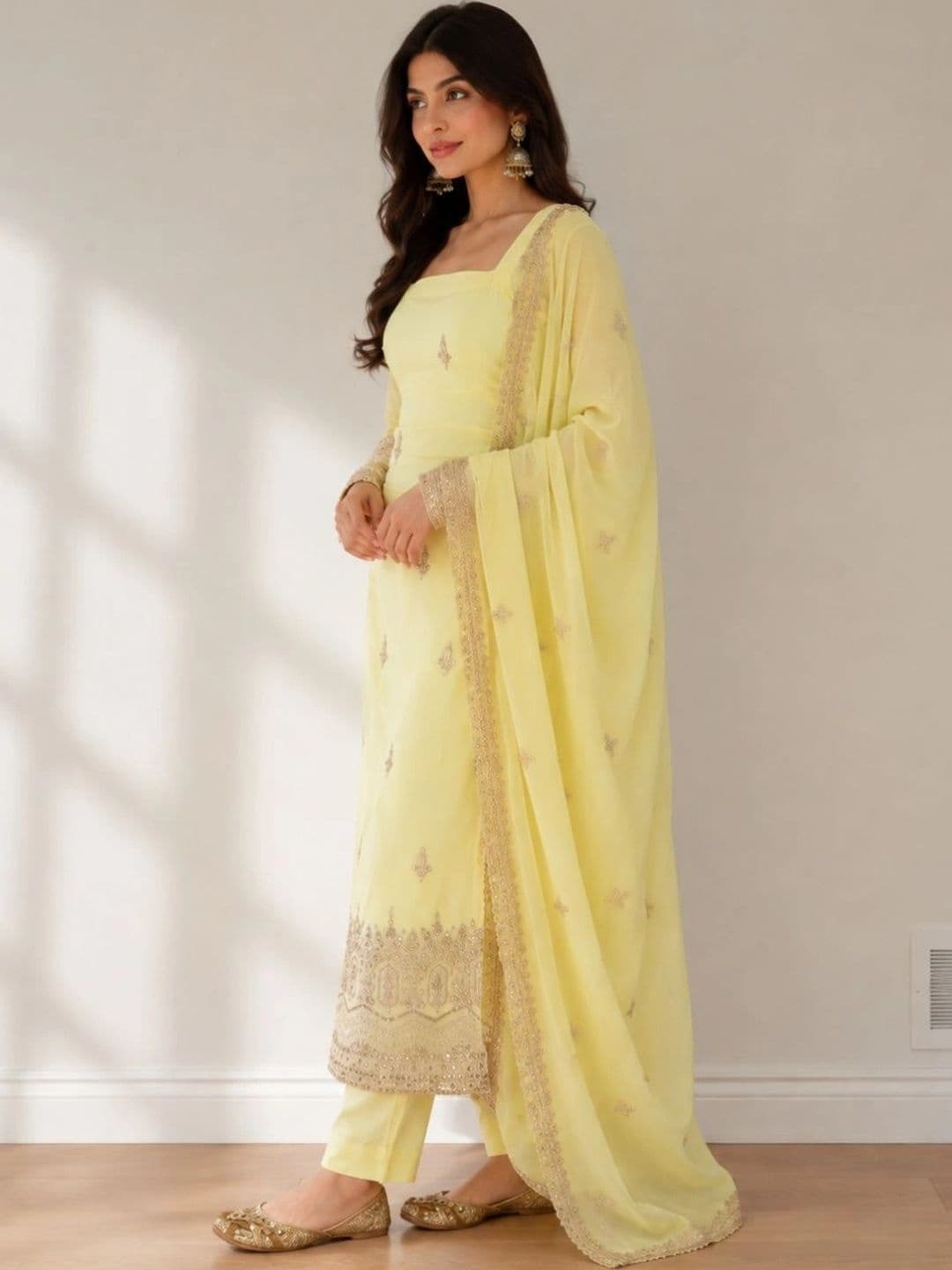 Moda Rapido Women Ethnic Motifs Embroidered Regular Kurta with Trousers & With Dupatta thumbnail 4