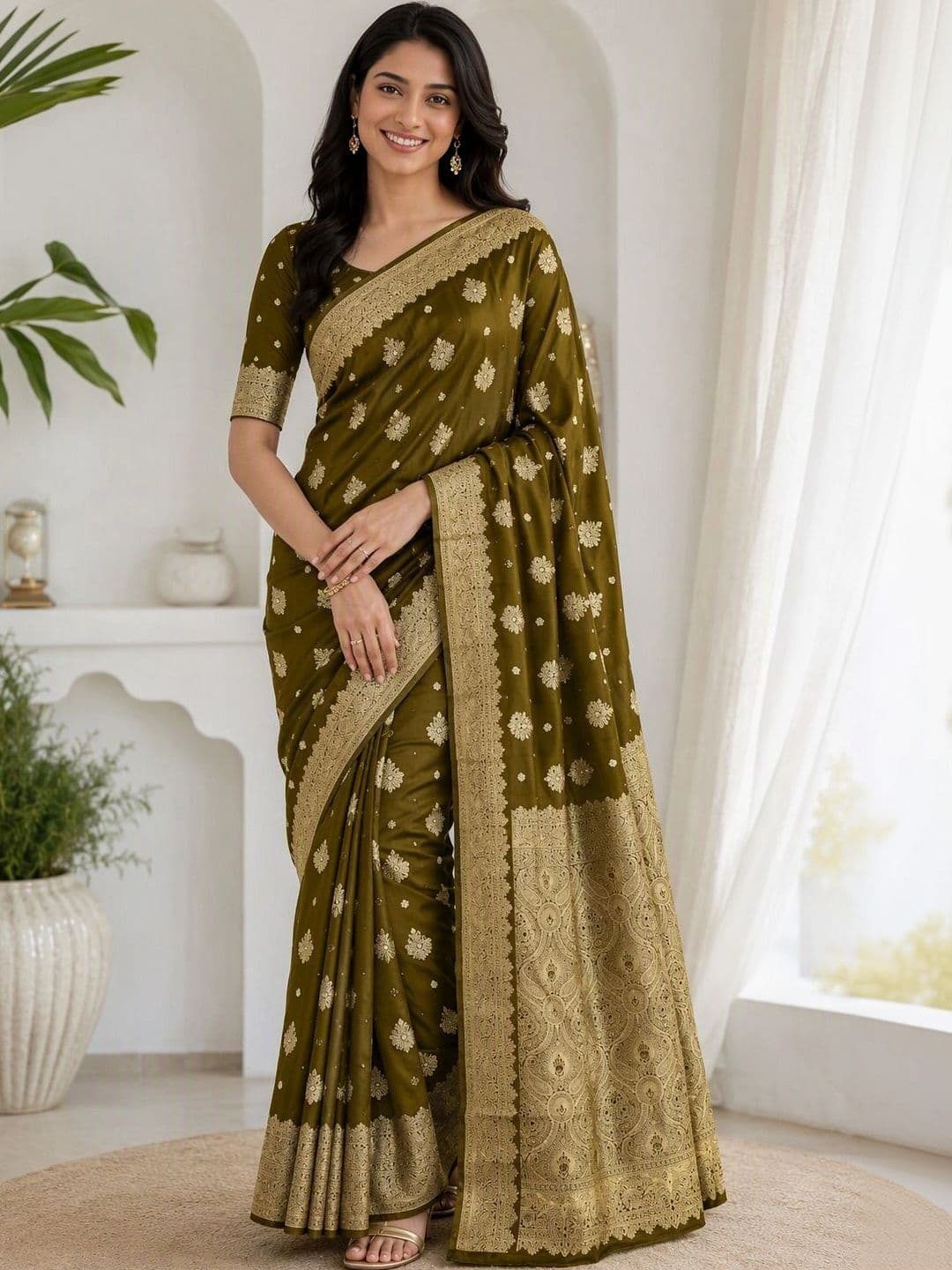 KRISHNA KURTIES Woven Design Zari Art Silk Banarasi Saree - view 1