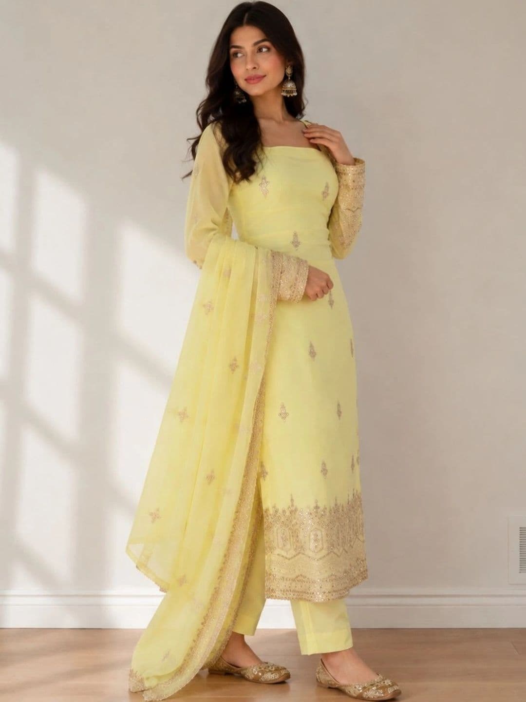 Moda Rapido Women Ethnic Motifs Embroidered Regular Kurta with Trousers & With Dupatta thumbnail 2