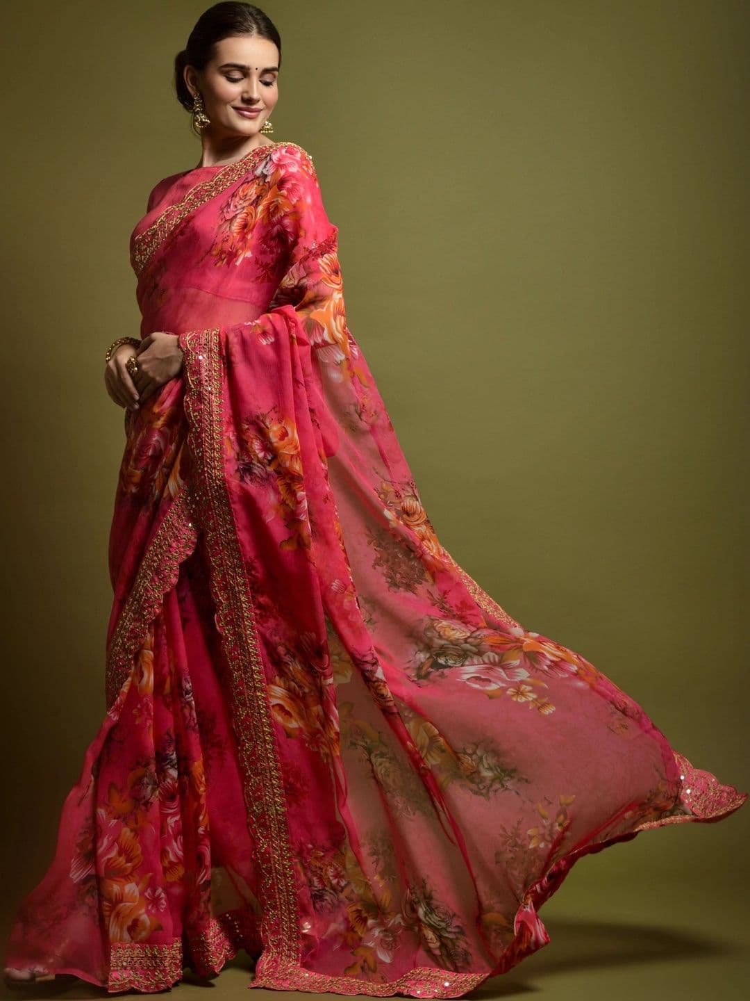 KALINI Floral Embroidered Pure Chiffon Saree thumbnail 3