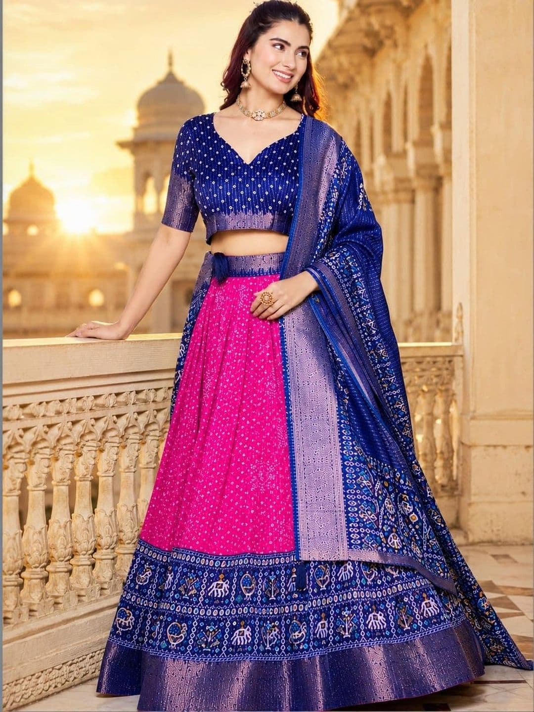 House of Pataudi Ikat Semi-Stitched Lehenga & Unstitched Blouse Taping thumbnail 5