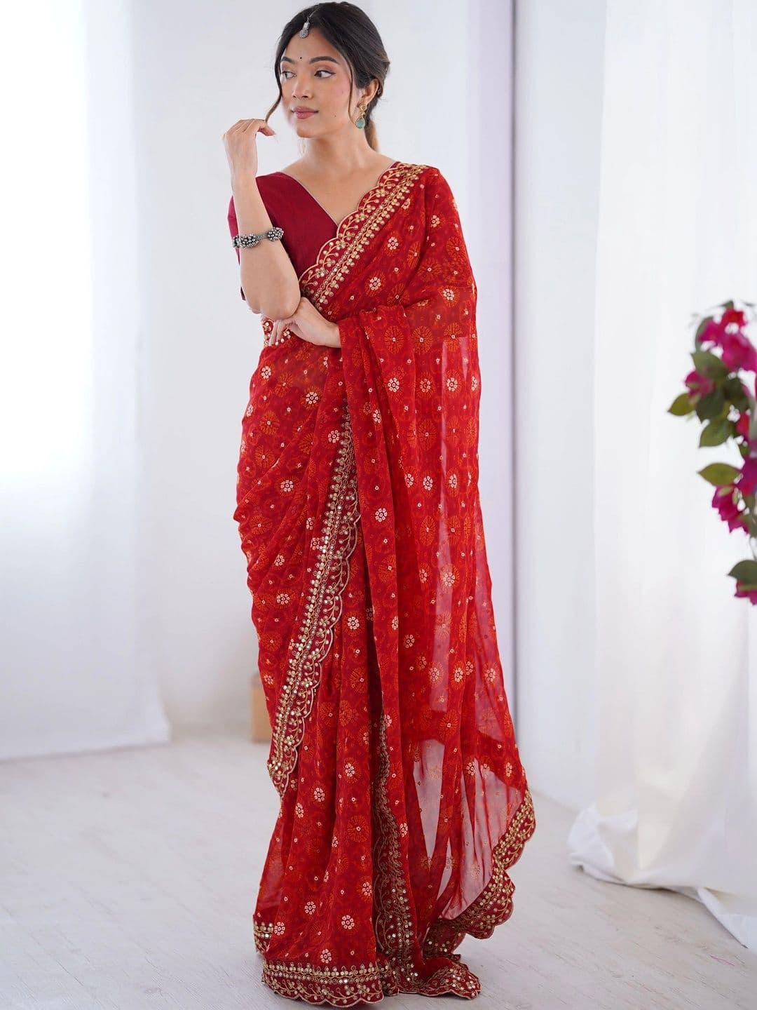 KALINI Floral Embroidered Pure Chiffon Saree thumbnail 4