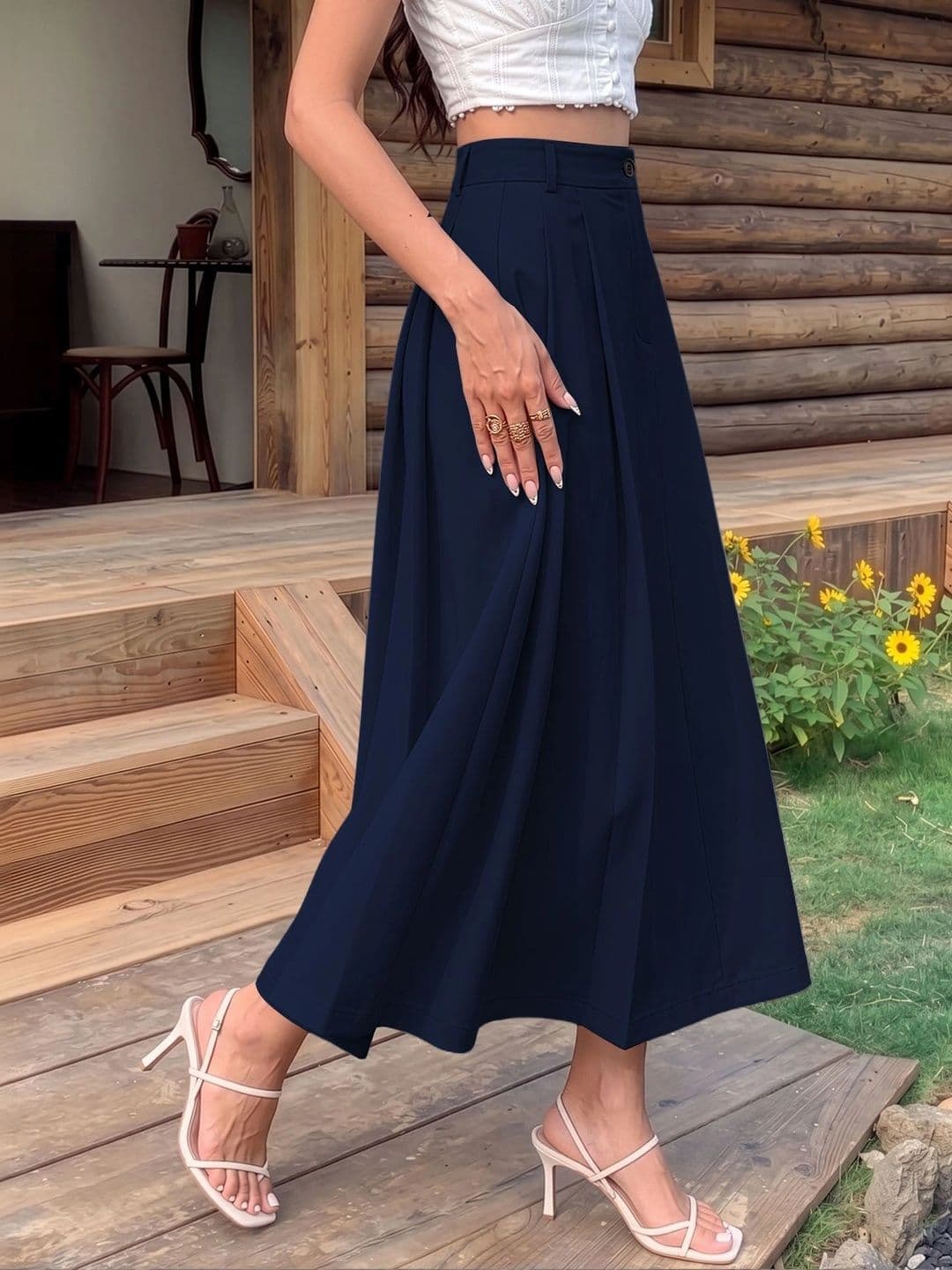 MULVARI Women Cotton Blend Midi A-Line Skirt thumbnail 2