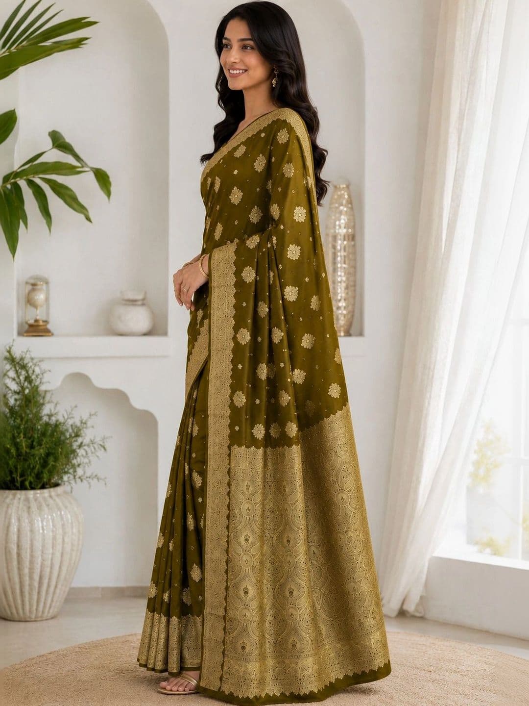KRISHNA KURTIES Woven Design Zari Art Silk Banarasi Saree thumbnail 2