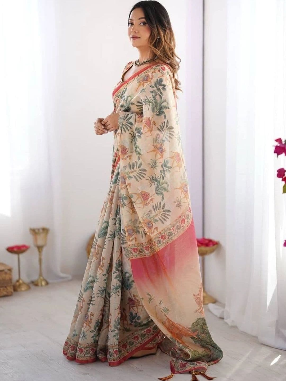 YASHASVI FASHION Woven Design Zari Linen Blend Saree thumbnail 7
