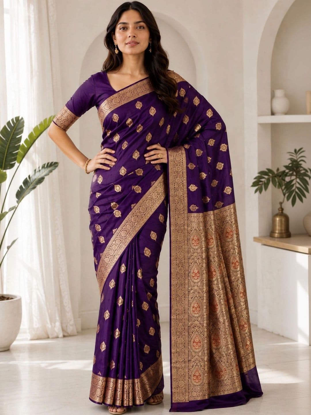 KRISHNA KURTIES Woven Design Zari Art Silk Banarasi Saree thumbnail 5