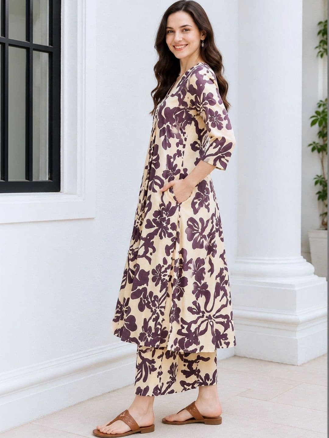 HIVA TRENDZ Women Floral Printed Regular Kurta with Palazzos thumbnail 3