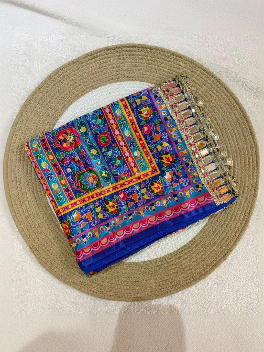 M DINESH & CO Floral Mirror Work Bandhani Saree - view 1