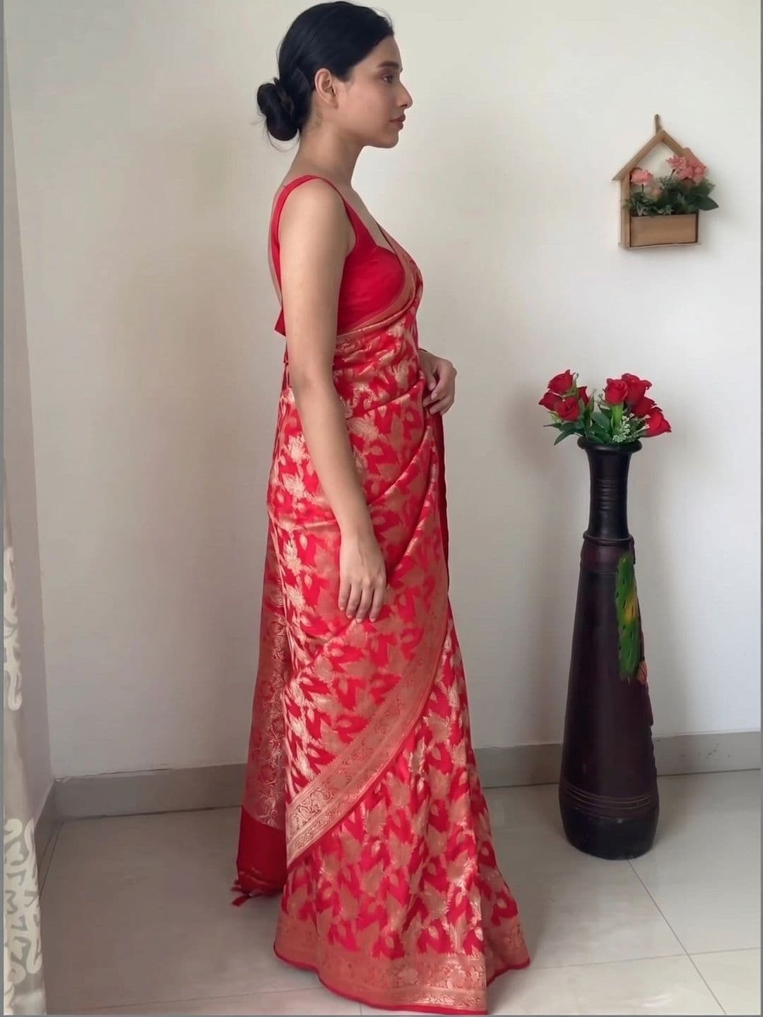 you shop we ship Woven Design Zari Art Silk Banarasi Saree thumbnail 5